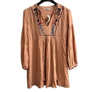 August Winds Mini Dress Embroidered Tasseled Womens‎ S Boho Hippie Coachella